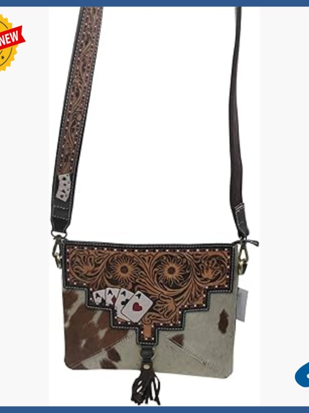 Handmade Cowhide Leather Crossbody Sling Bag Western Tooled Floral Purse